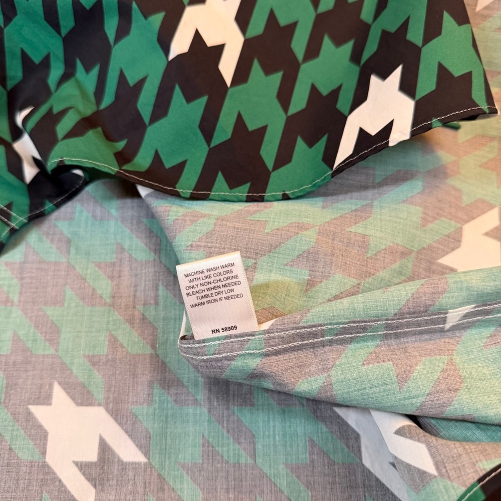 Murano Button Up Shirt Mens 3XB Black Green Houndstooth Long Sleeve Cotton NWT - Picture 6 of 10